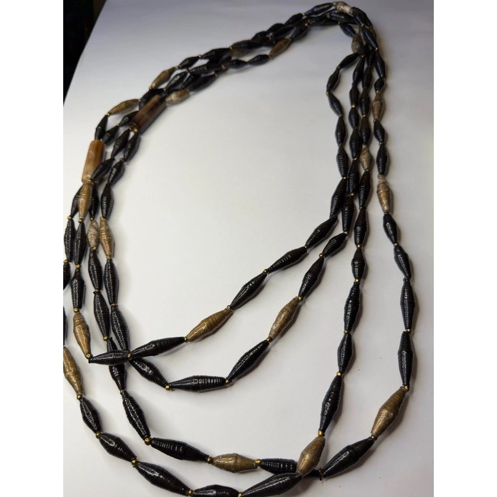 Noonday Collection Multi Strand Paper Bead Necklace Black Bronze Gold Fair Trade